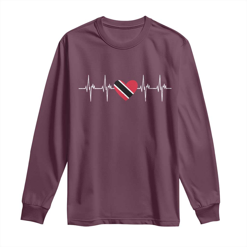 Trinidad And Tobago Heartbeat Trinidadian Flag Long Sleeve Shirt TS11 Maroon Print Your Wear