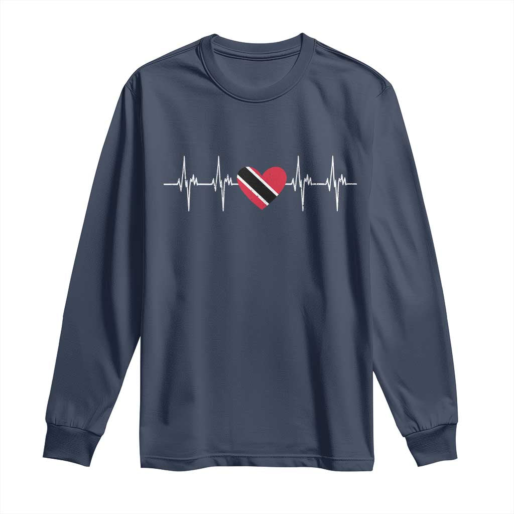 Trinidad And Tobago Heartbeat Trinidadian Flag Long Sleeve Shirt TS11 Navy Print Your Wear