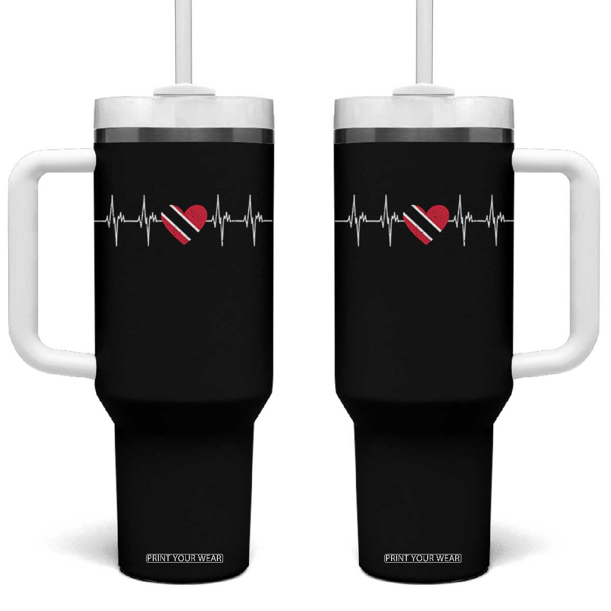 Trinidad And Tobago Heartbeat Trinidadian Flag Tumbler With Handle TS11 One Size: 40 oz Black Print Your Wear