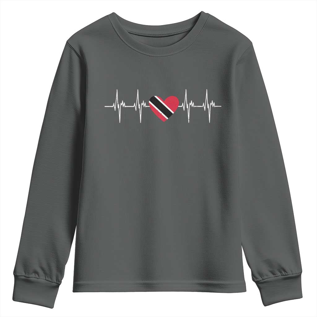Trinidad And Tobago Heartbeat Trinidadian Flag Youth Sweatshirt TS11 Dark Heather Print Your Wear