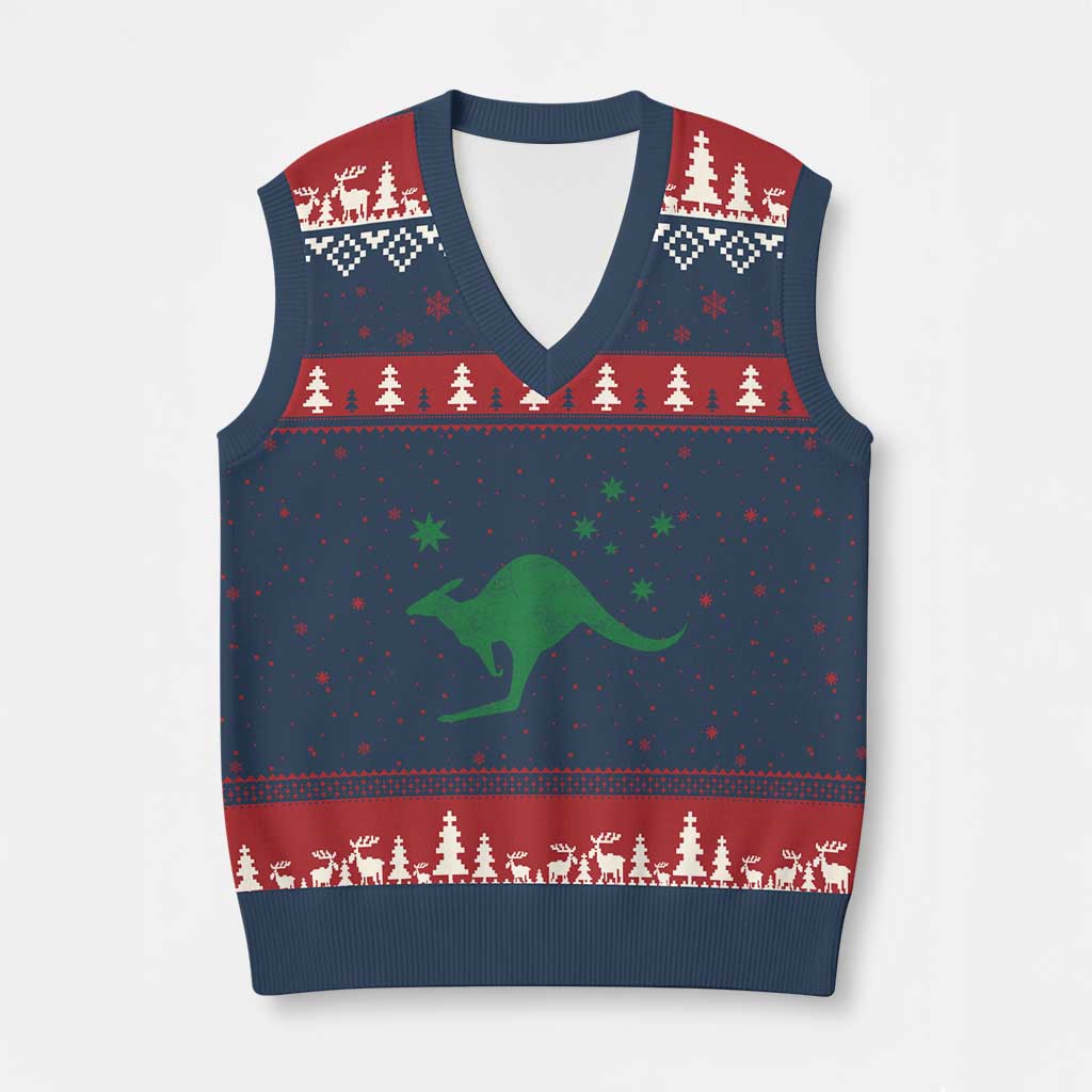 Australia Kangaroo with Federation Star Aussie Roots V-Neck Knit Sweater Vest TS11 Navy Red Print Your Wear