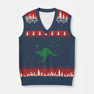 Australia Kangaroo with Federation Star Aussie Roots V-Neck Knit Sweater Vest TS11 Navy Red Print Your Wear