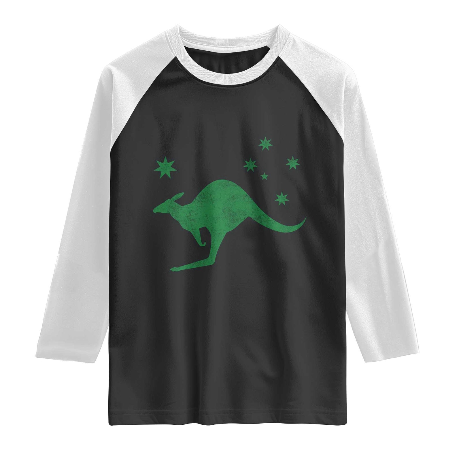 Australia Kangaroo with Federation Star Aussie Roots Raglan Shirt TS11 Black White Print Your Wear