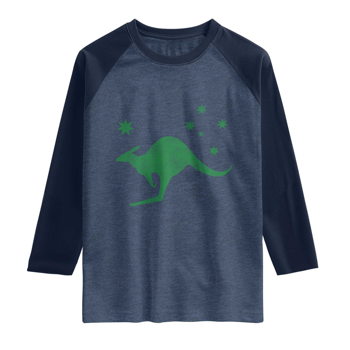 Australia Kangaroo with Federation Star Aussie Roots Raglan Shirt TS11 Heather Denim Navy Print Your Wear