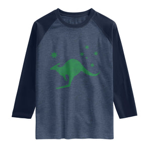 Australia Kangaroo with Federation Star Aussie Roots Raglan Shirt TS11 Heather Denim Navy Print Your Wear