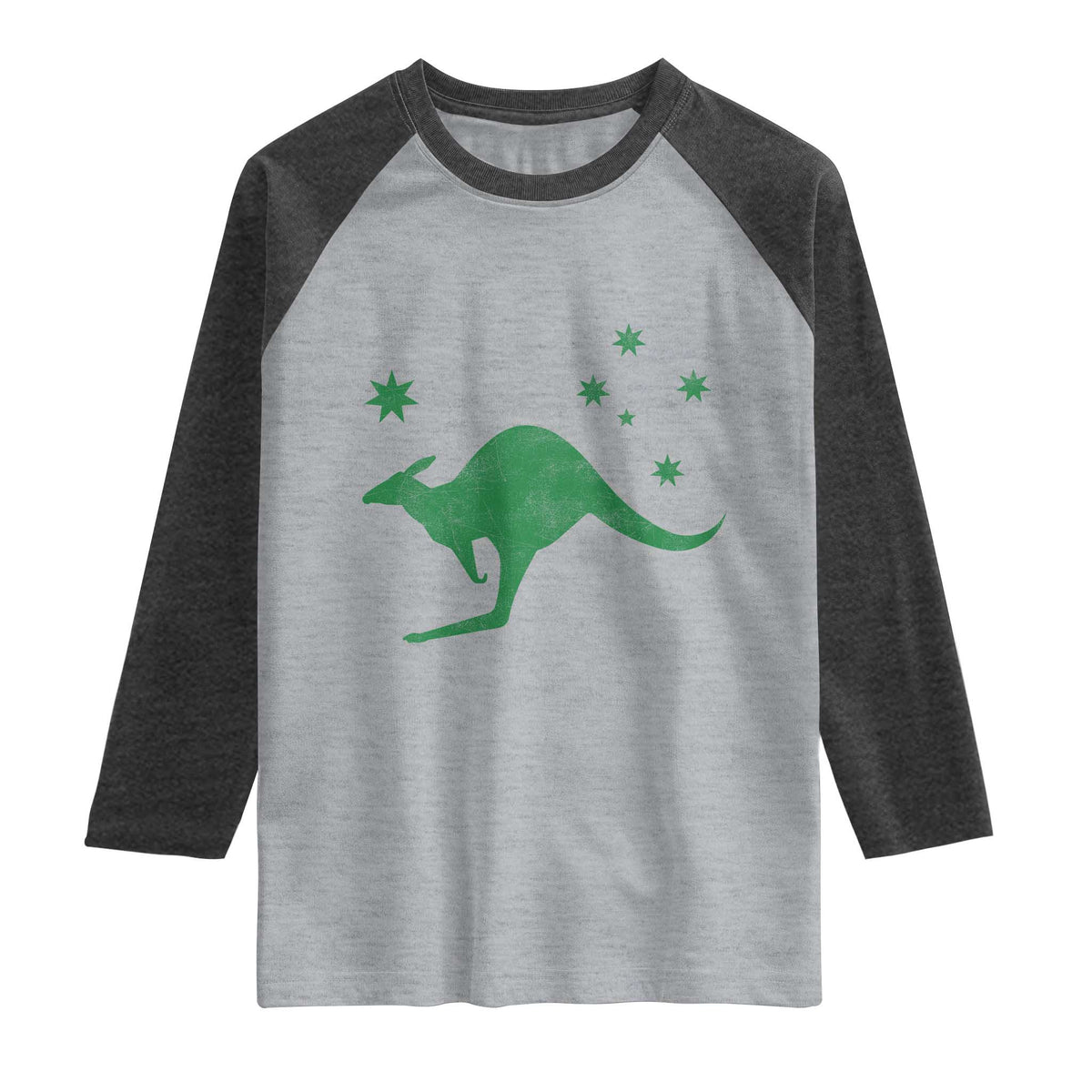 Australia Kangaroo with Federation Star Aussie Roots Raglan Shirt TS11 Heather Gray Heather Charcoal Print Your Wear