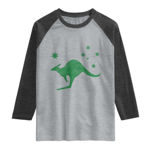 Australia Kangaroo with Federation Star Aussie Roots Raglan Shirt TS11 Heather Gray Heather Charcoal Print Your Wear