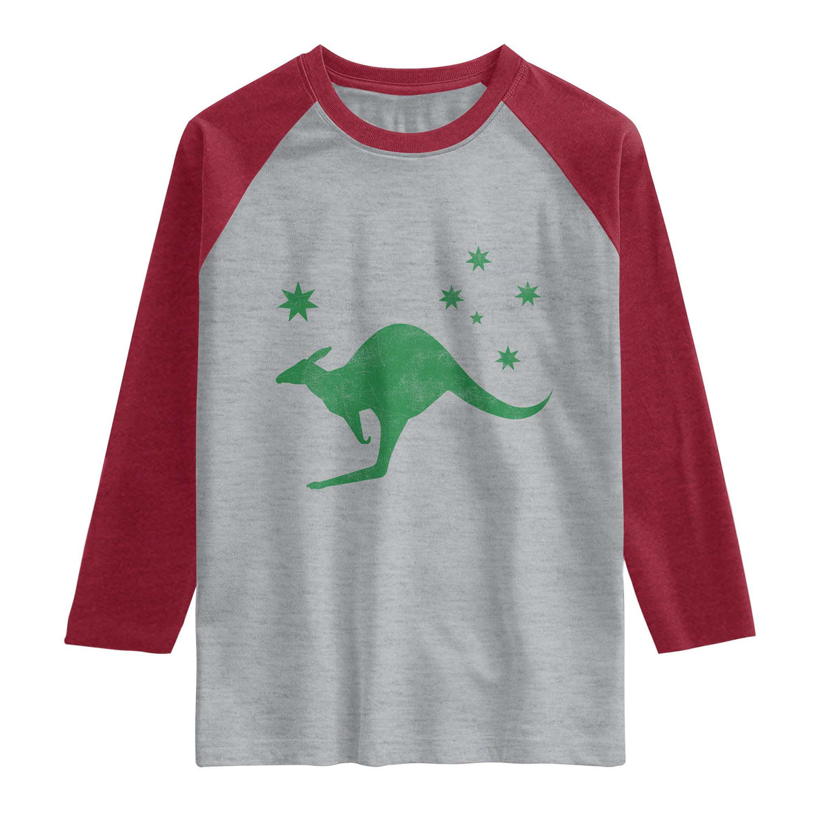 Australia Kangaroo with Federation Star Aussie Roots Raglan Shirt TS11 Heather Gray Heather Red Print Your Wear