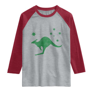 Australia Kangaroo with Federation Star Aussie Roots Raglan Shirt TS11 Heather Gray Heather Red Print Your Wear