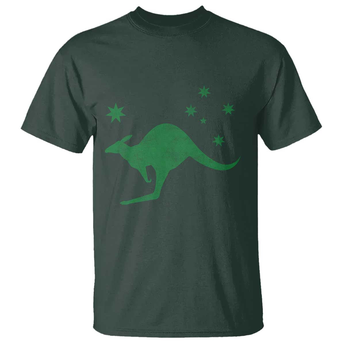 Australia Kangaroo with Federation Star Aussie Roots T Shirt TS11 Dark Forest Green Print Your Wear