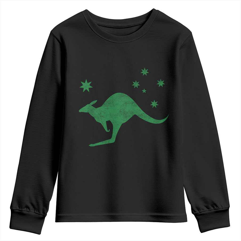 Australia Kangaroo with Federation Star Aussie Roots Youth Sweatshirt TS11 Black Print Your Wear