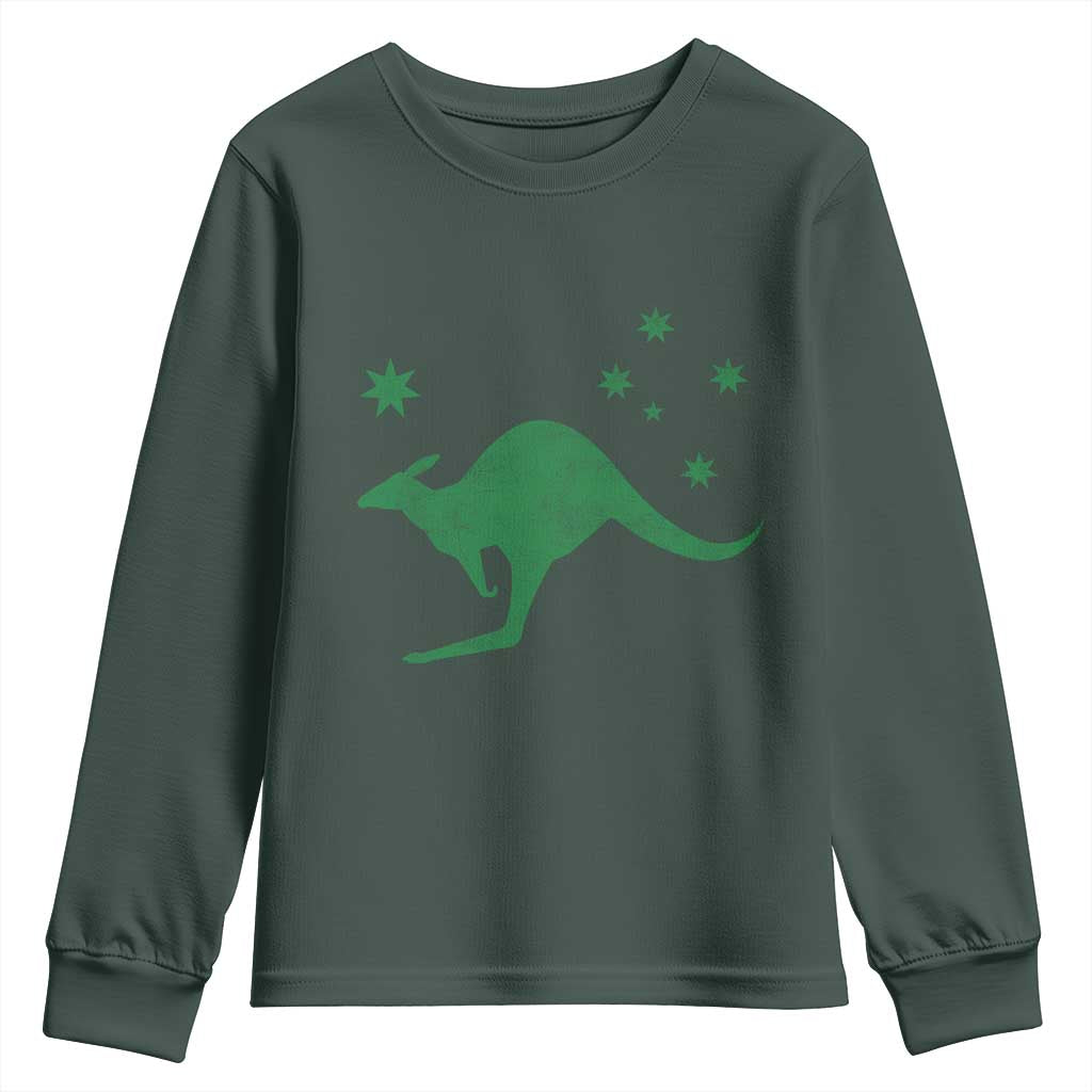 Australia Kangaroo with Federation Star Aussie Roots Youth Sweatshirt TS11 Dark Forest Green Print Your Wear