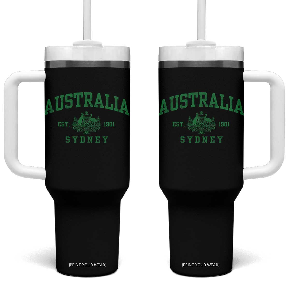 Australia Sydney Est 1901 Tumbler With Handle Commonwealth Vintage Crest TS11 One Size: 40 oz Black Print Your Wear