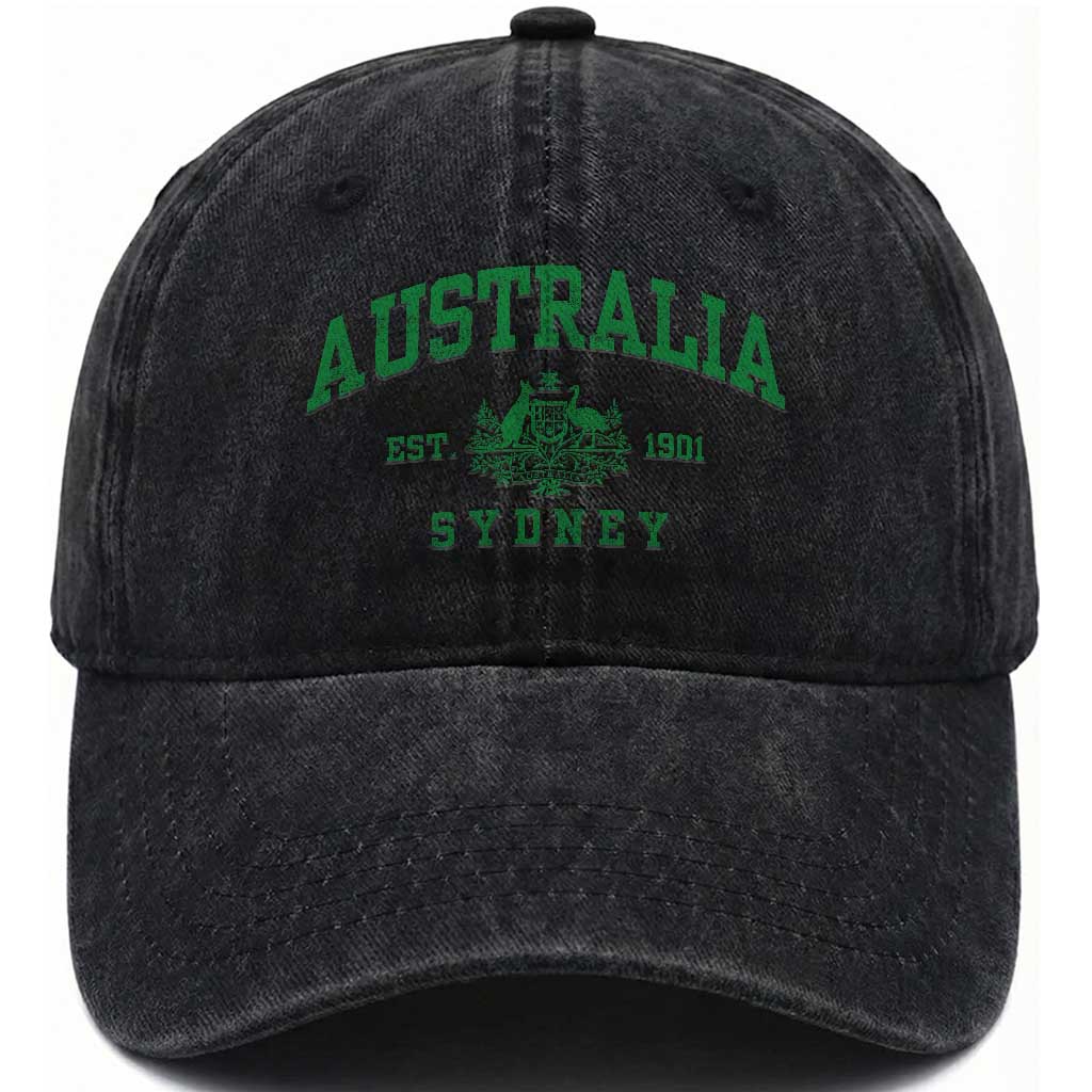 Australia Sydney Est 1901 Washed Cotton Baseball Cap Commonwealth Vintage Crest TS11 Print Your Wear