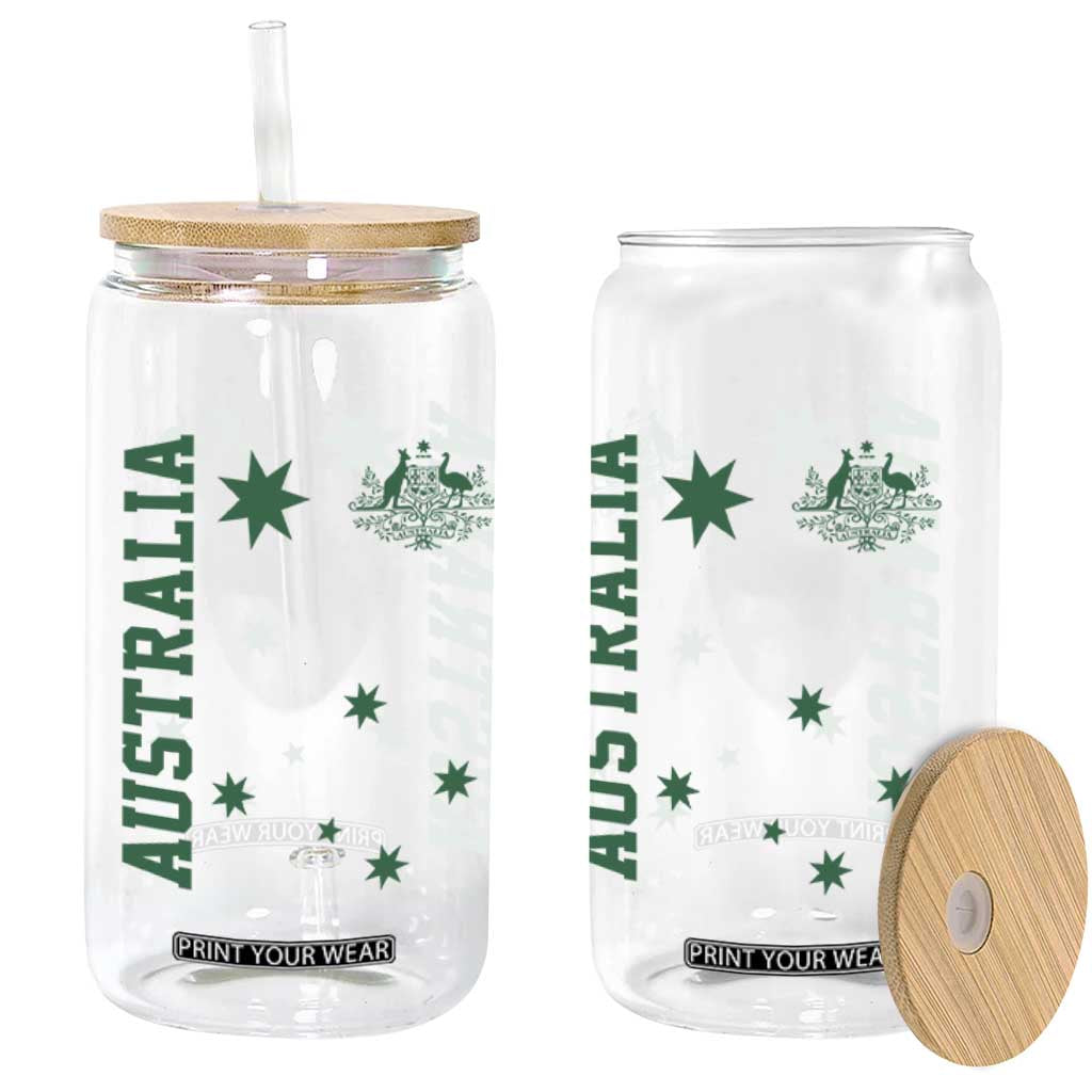 Australia Vintage Federation Star Aussie Coat of Arms Glass Can