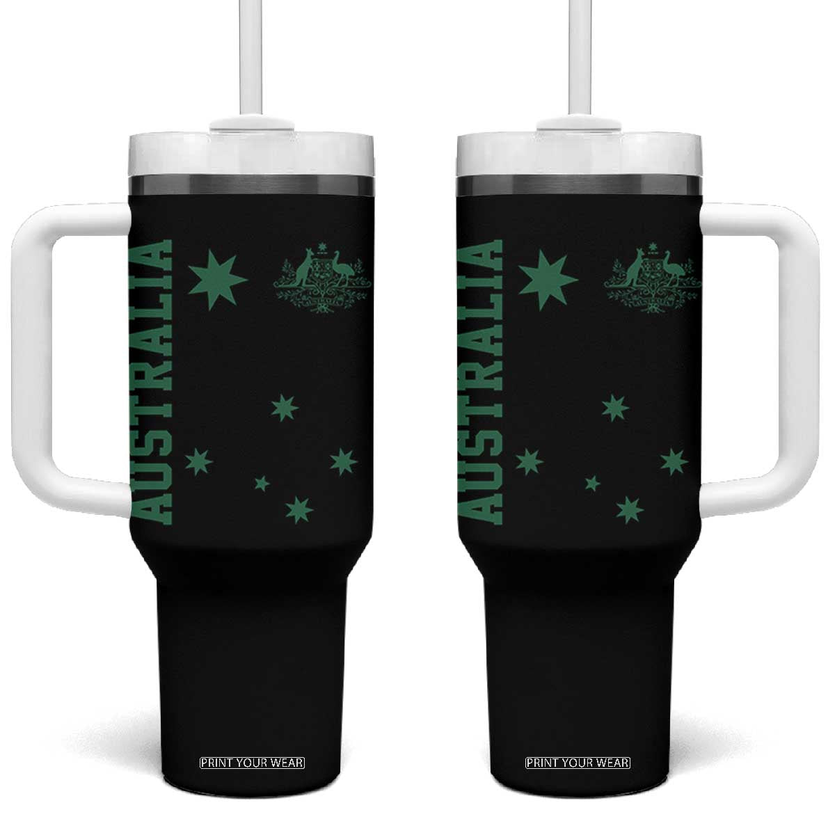 Australia Vintage Federation Star Aussie Coat of Arms Tumbler With Handle TS11 One Size: 40 oz Black Print Your Wear