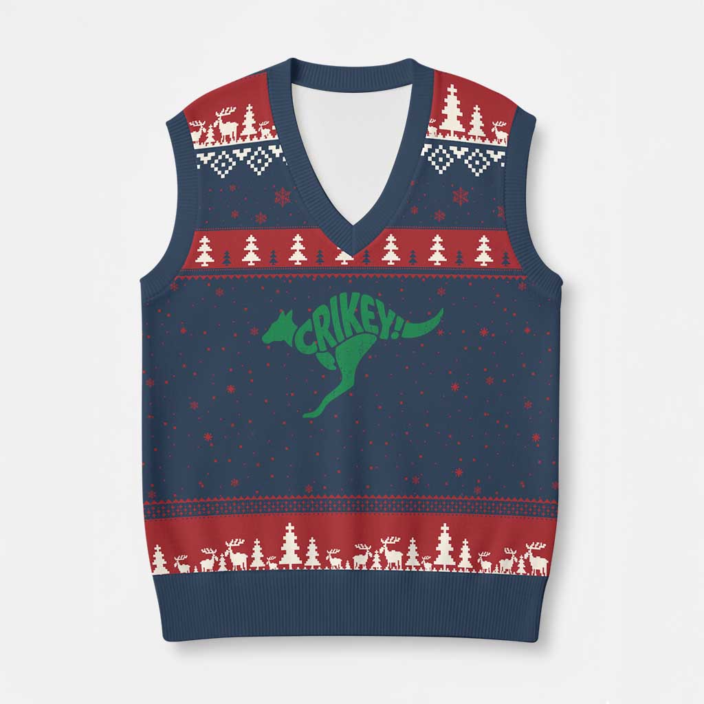 Crikey Australian Kangaroo Oz Slang Australia V-Neck Knit Sweater Vest TS11 Navy Red Print Your Wear
