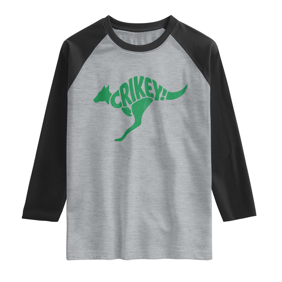 Crikey Australian Kangaroo Oz Slang Australia Raglan Shirt TS11 Heather Gray Black Print Your Wear
