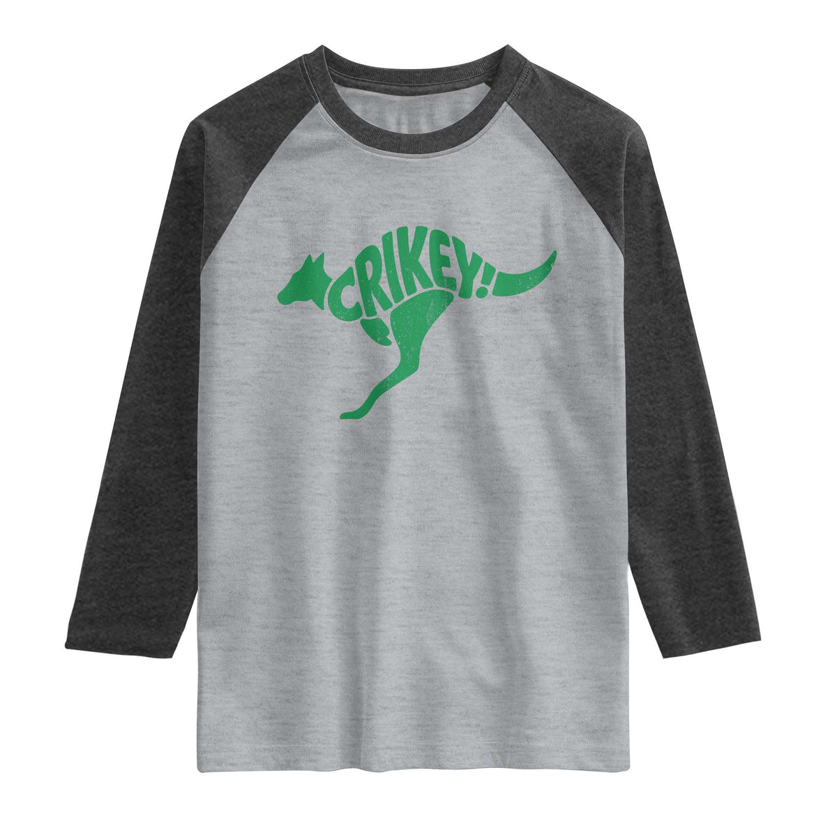 Crikey Australian Kangaroo Oz Slang Australia Raglan Shirt TS11 Heather Gray Heather Charcoal Print Your Wear