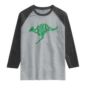 Crikey Australian Kangaroo Oz Slang Australia Raglan Shirt TS11 Heather Gray Heather Charcoal Print Your Wear