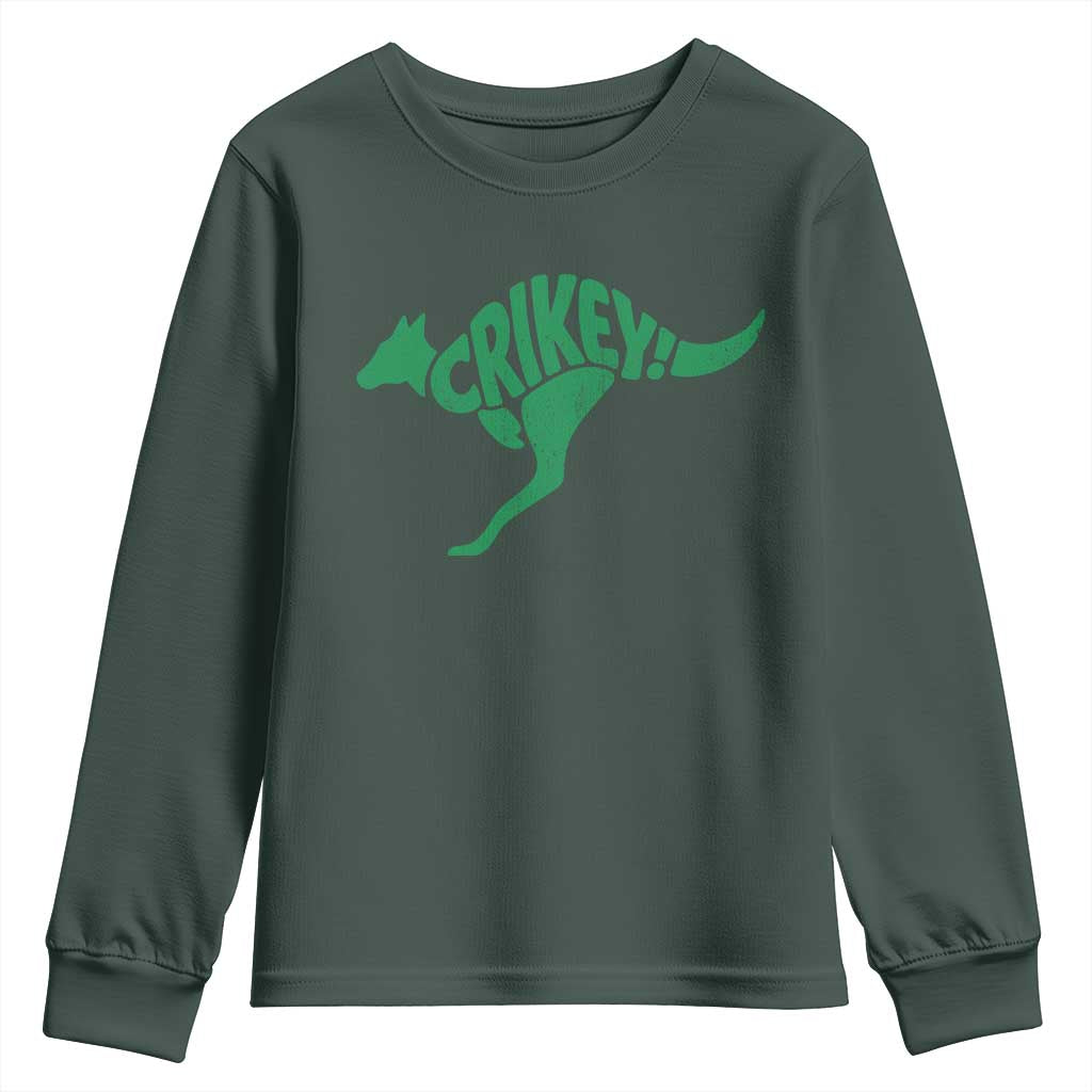 Crikey Australian Kangaroo Oz Slang Australia Youth Sweatshirt TS11 Dark Forest Green Print Your Wear