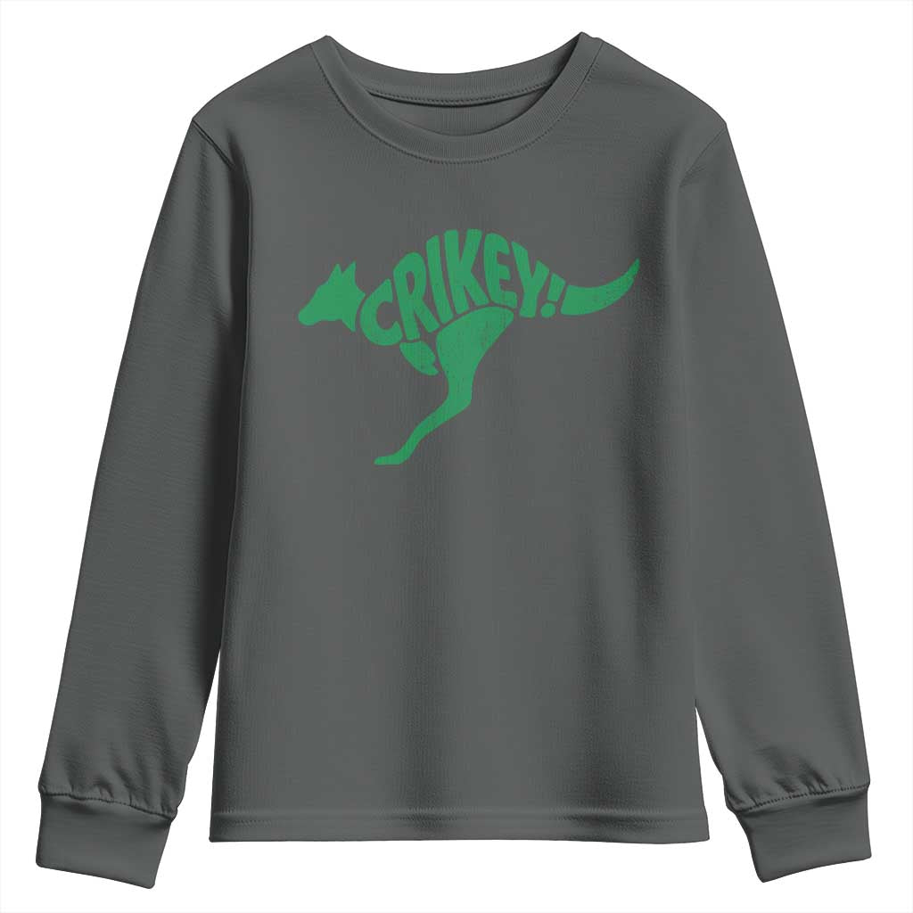 Crikey Australian Kangaroo Oz Slang Australia Youth Sweatshirt TS11 Dark Heather Print Your Wear