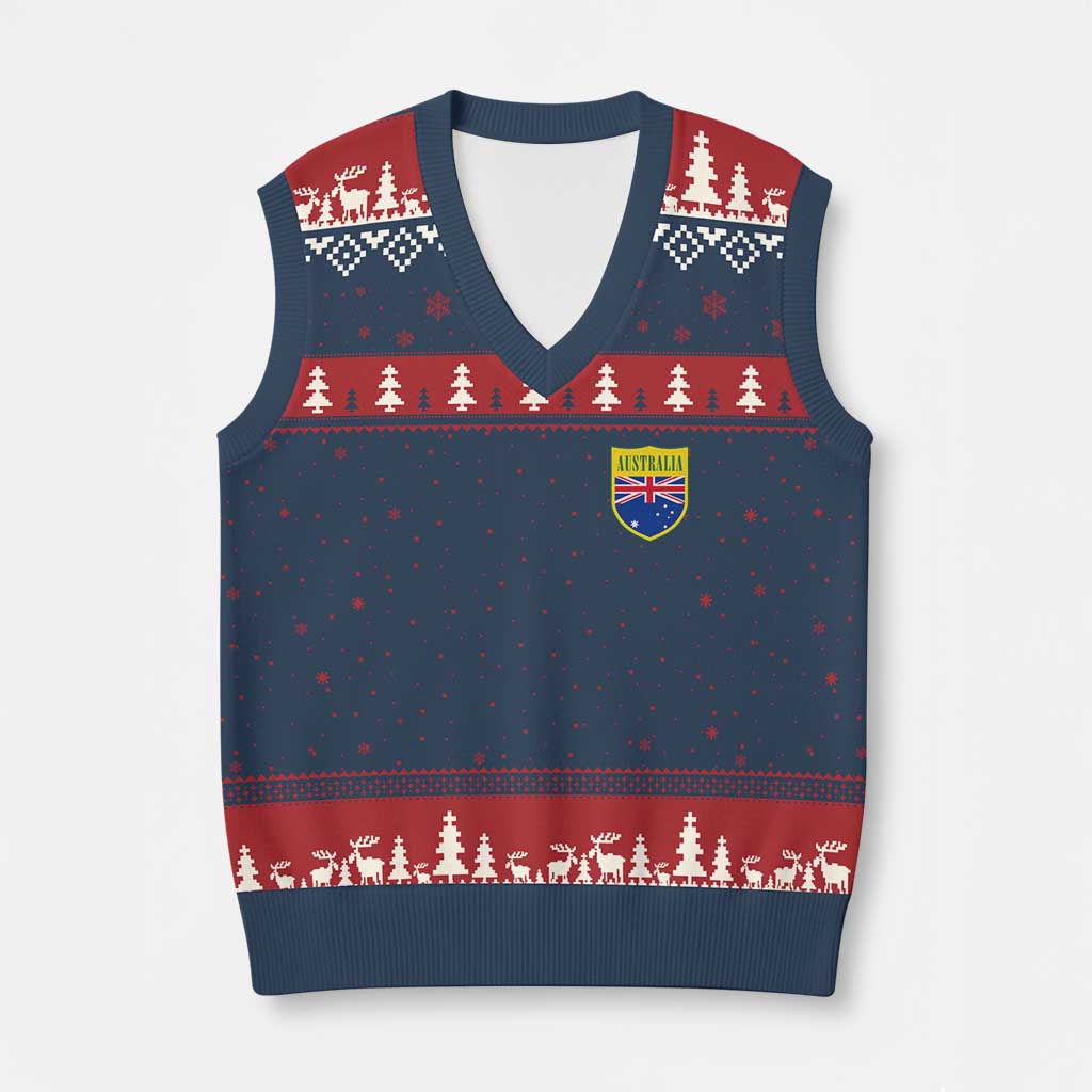 Australia Football Crest Australian Flag Pride Sporty Athletic Jersey V-Neck Knit Sweater Vest TS11 Navy Red Print Your Wear