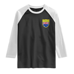 Australia Football Crest Australian Flag Pride Sporty Athletic Jersey Raglan Shirt TS11 Black White Print Your Wear