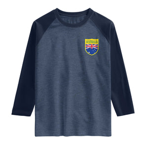 Australia Football Crest Australian Flag Pride Sporty Athletic Jersey Raglan Shirt TS11 Heather Denim Navy Print Your Wear