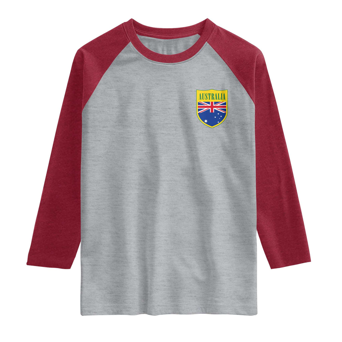 Australia Football Crest Australian Flag Pride Sporty Athletic Jersey Raglan Shirt TS11 Heather Gray Heather Red Print Your Wear