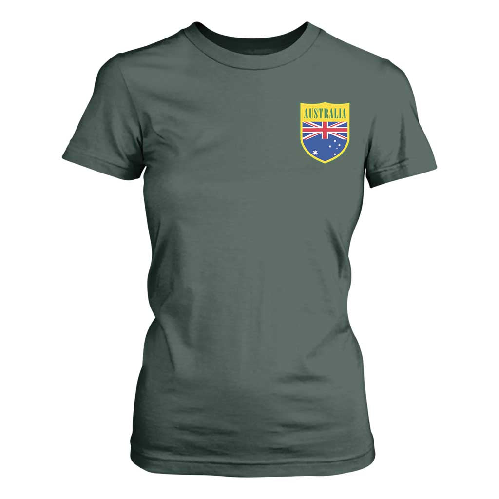 Australia Football Crest Australian Flag Pride Sporty Athletic Jersey T Shirt For Women TS11 Dark Forest Green Print Your Wear