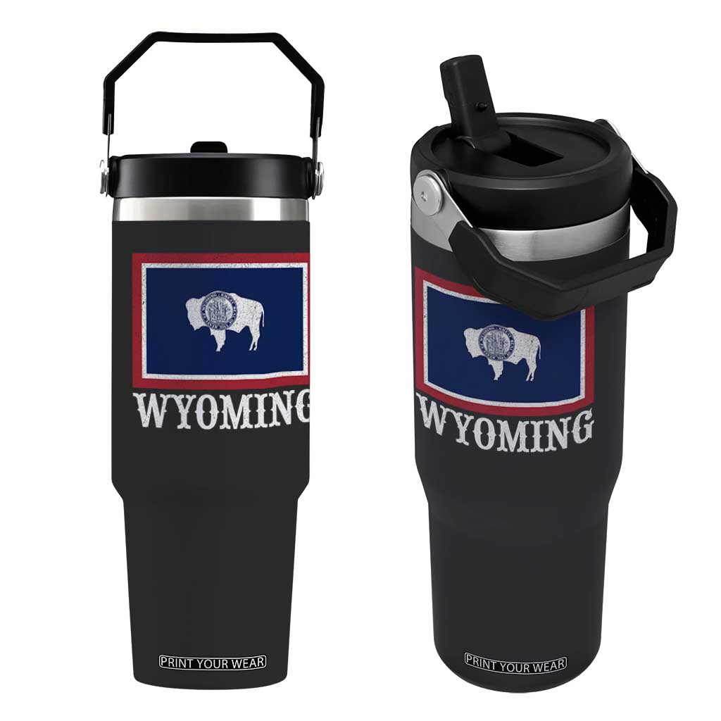 Vintage State of Wyoming Flag Bison Cheyenne Jackson Hole Flip Straw Tumbler TS11 One Size: 30 oz Black Print Your Wear