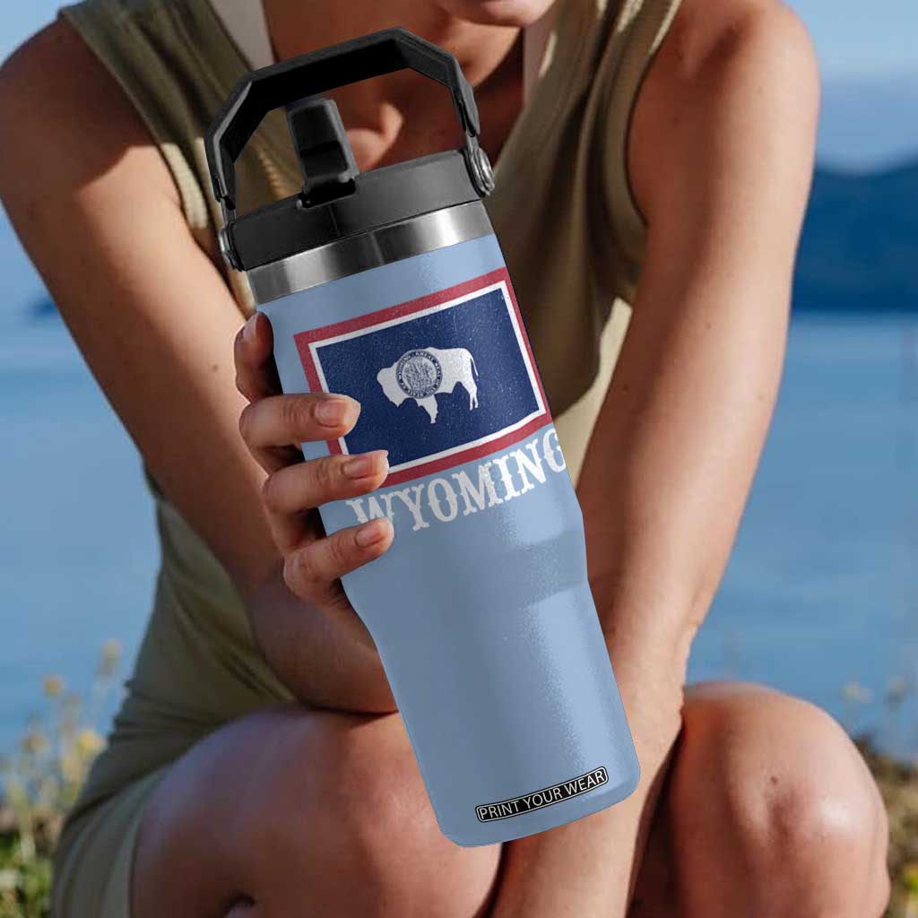 Vintage State of Wyoming Flag Bison Cheyenne Jackson Hole Flip Straw Tumbler TS11 One Size: 30 oz Light Blue Print Your Wear