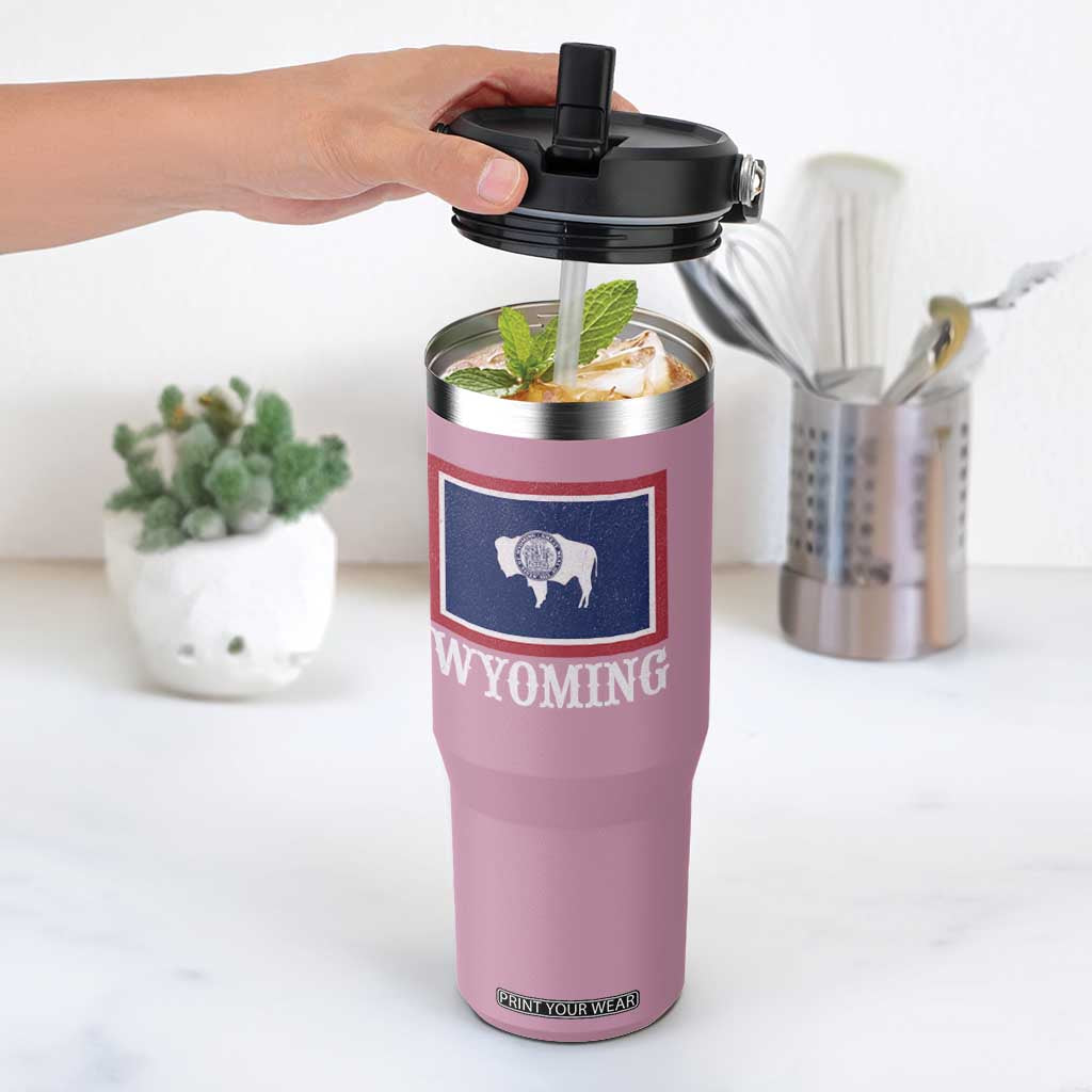 Vintage State of Wyoming Flag Bison Cheyenne Jackson Hole Flip Straw Tumbler TS11 One Size: 30 oz Light Pink Print Your Wear