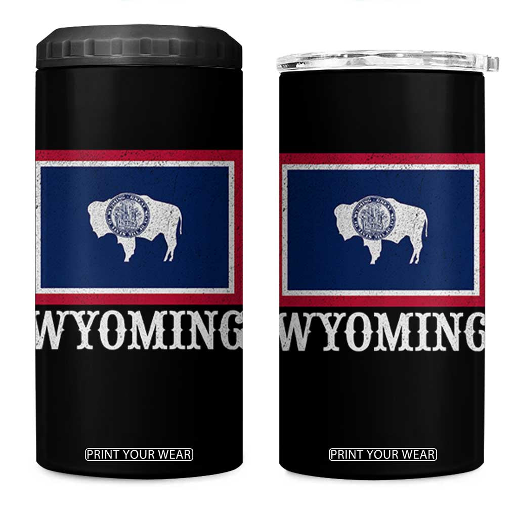 Vintage State of Wyoming Flag Bison Cheyenne Jackson Hole 4 in 1 Can Cooler Tumbler TS11 One Size: 16 oz Black Print Your Wear
