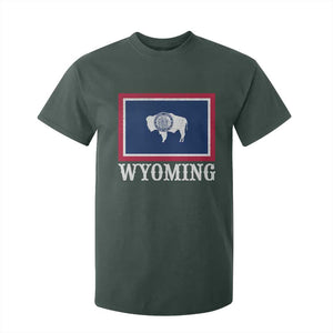 Vintage State of Wyoming Flag Bison Cheyenne Jackson Hole T Shirt For Kid TS11 Dark Forest Green Print Your Wear