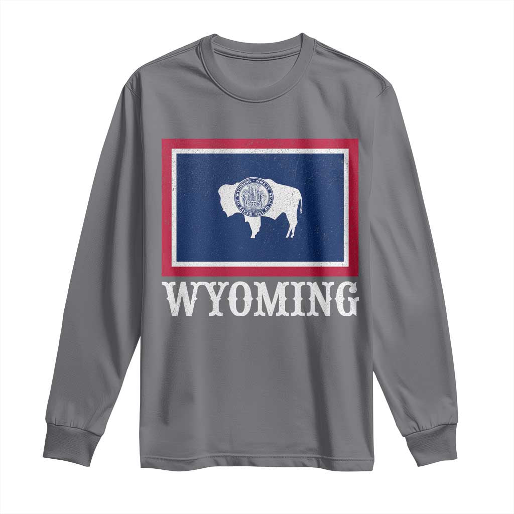 Vintage State of Wyoming Flag Bison Cheyenne Jackson Hole Long Sleeve Shirt TS11 Charcoal Print Your Wear