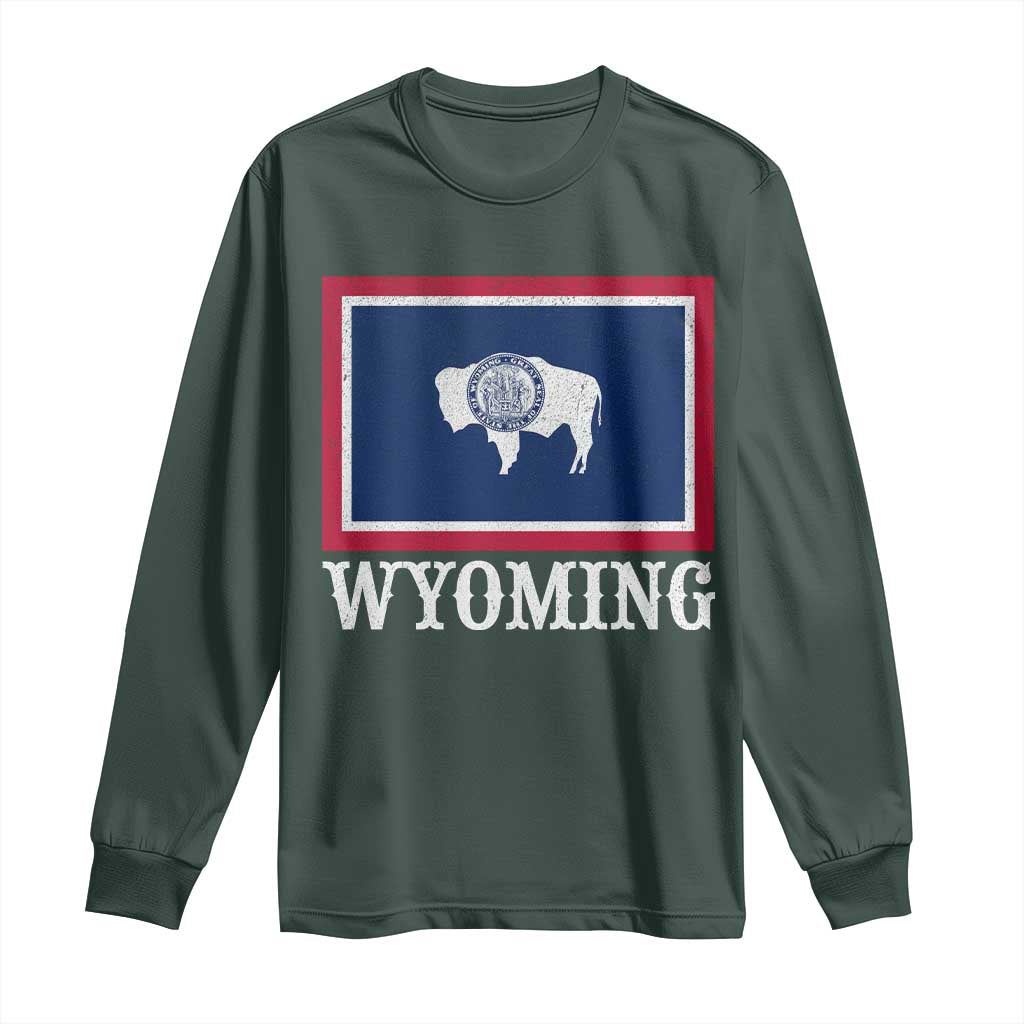 Vintage State of Wyoming Flag Bison Cheyenne Jackson Hole Long Sleeve Shirt TS11 Dark Forest Green Print Your Wear