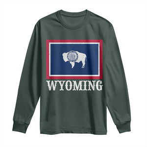 Vintage State of Wyoming Flag Bison Cheyenne Jackson Hole Long Sleeve Shirt TS11 Dark Forest Green Print Your Wear