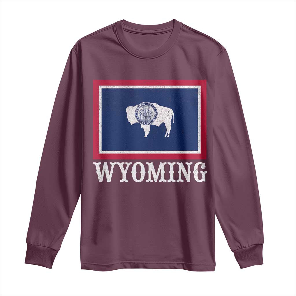Vintage State of Wyoming Flag Bison Cheyenne Jackson Hole Long Sleeve Shirt TS11 Maroon Print Your Wear
