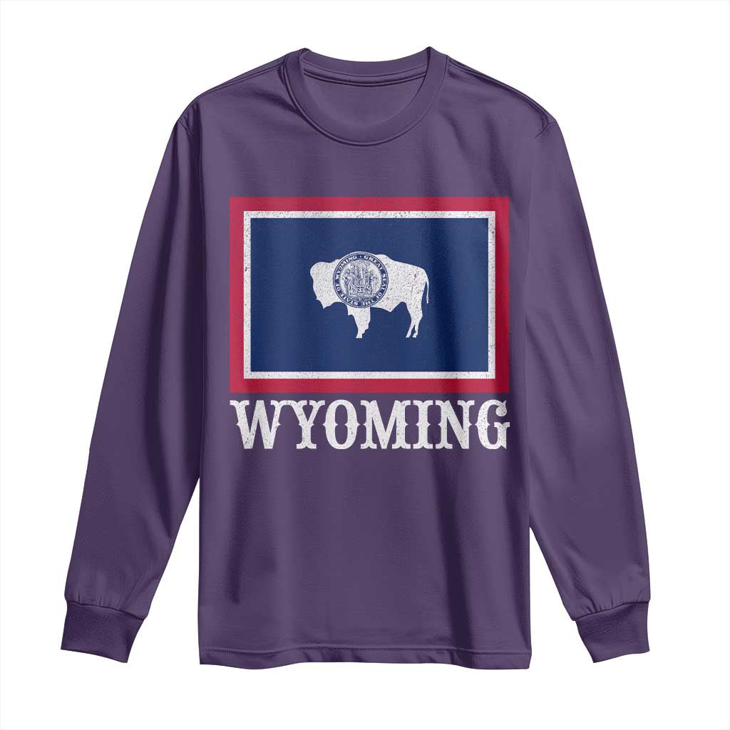 Vintage State of Wyoming Flag Bison Cheyenne Jackson Hole Long Sleeve Shirt TS11 S Purple Print Your Wear