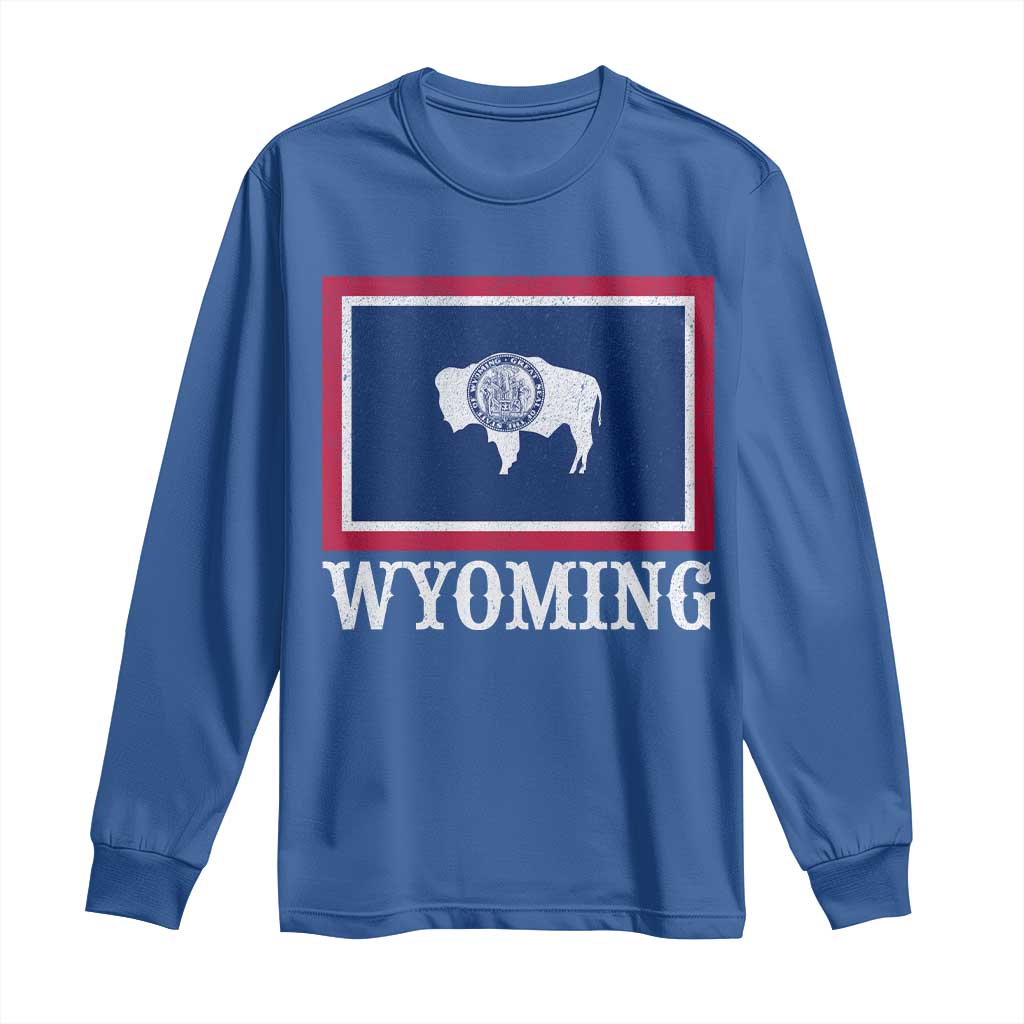 Vintage State of Wyoming Flag Bison Cheyenne Jackson Hole Long Sleeve Shirt TS11 Royal Blue Print Your Wear
