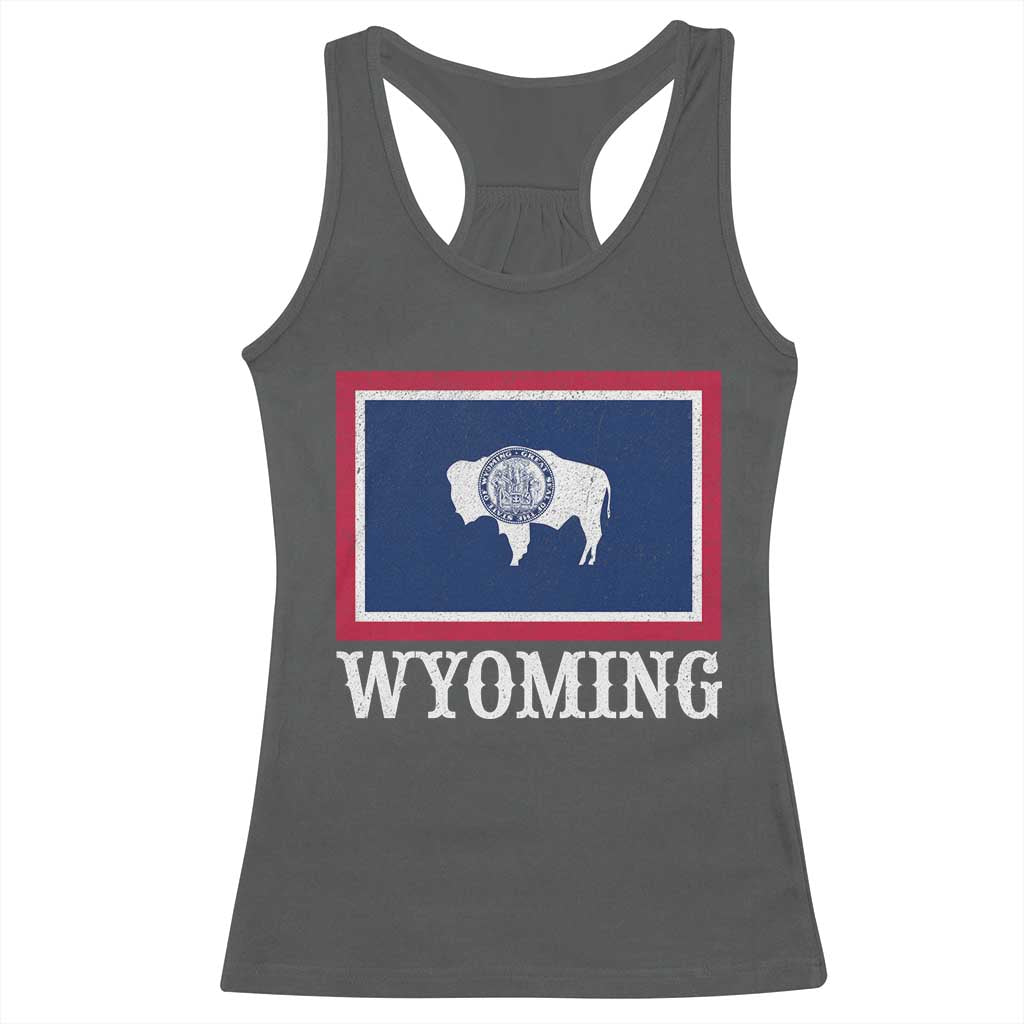 Vintage State of Wyoming Flag Bison Cheyenne Jackson Hole Racerback Tank Top TS11 Dark Heather Print Your Wear