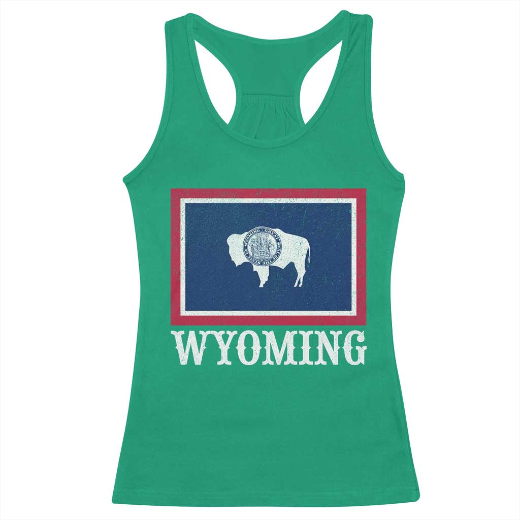 Vintage State of Wyoming Flag Bison Cheyenne Jackson Hole Racerback Tank Top TS11 Irish Green Print Your Wear