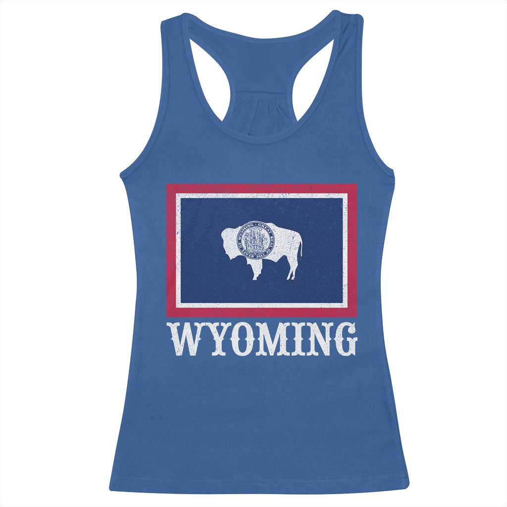 Vintage State of Wyoming Flag Bison Cheyenne Jackson Hole Racerback Tank Top TS11 Royal Blue Print Your Wear