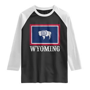 Vintage State of Wyoming Flag Bison Cheyenne Jackson Hole Raglan Shirt TS11 Black White Print Your Wear