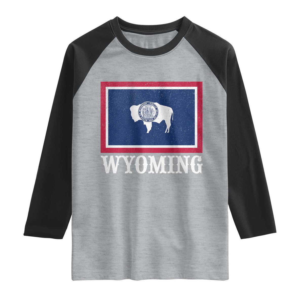 Vintage State of Wyoming Flag Bison Cheyenne Jackson Hole Raglan Shirt TS11 Heather Gray Black Print Your Wear