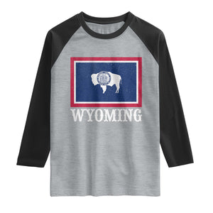 Vintage State of Wyoming Flag Bison Cheyenne Jackson Hole Raglan Shirt TS11 Heather Gray Black Print Your Wear
