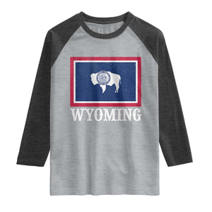 Vintage State of Wyoming Flag Bison Cheyenne Jackson Hole Raglan Shirt TS11 Heather Gray Heather Charcoal Print Your Wear