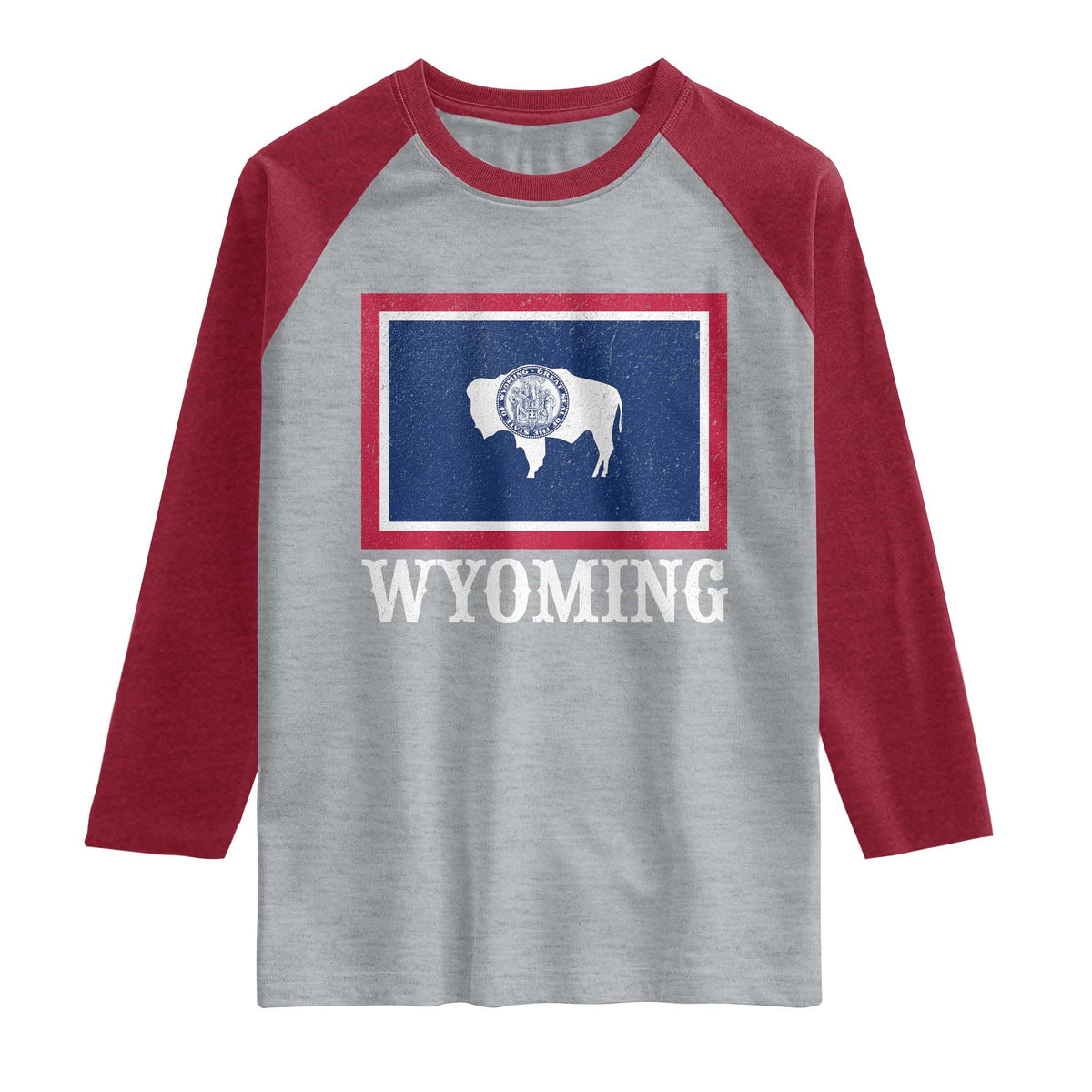 Vintage State of Wyoming Flag Bison Cheyenne Jackson Hole Raglan Shirt TS11 Heather Gray Heather Red Print Your Wear